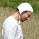 Bundhaube 13. - 15. Jahrhundert - sichtbare Nähte von Hand genäht, dunkelnatur, Gr. L